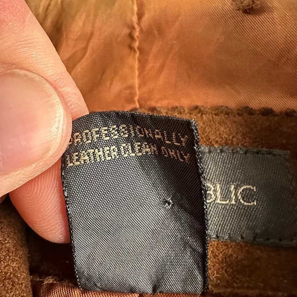 Vtg Banana Republic‎ Jacket Mens M Brown Suede Leather Zip Front Casual Lined
